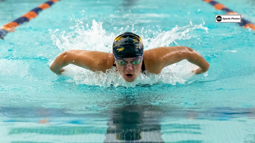 Caceres and Belanger Lead Swimmers in Regular Season Finale